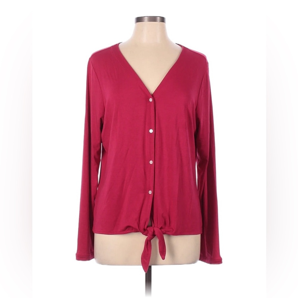 Tommy Bahama Women Large Pink button down tie front long sleeved shirt